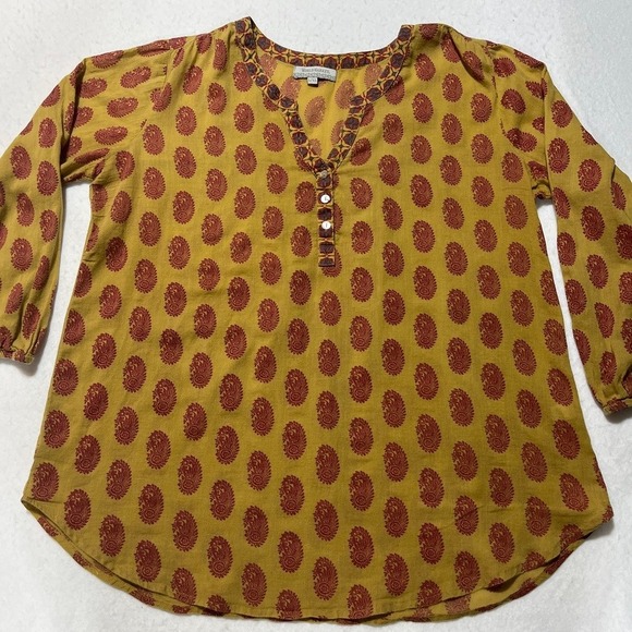 World Market Tops - World Market Womens L/XL Yellow Paisley Cotton Tunic Blouse Boho Peasant